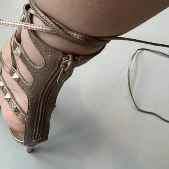 Valentino Rock Stud Leather Lace-Up Gladiator Sandals - Picture 10 of 14